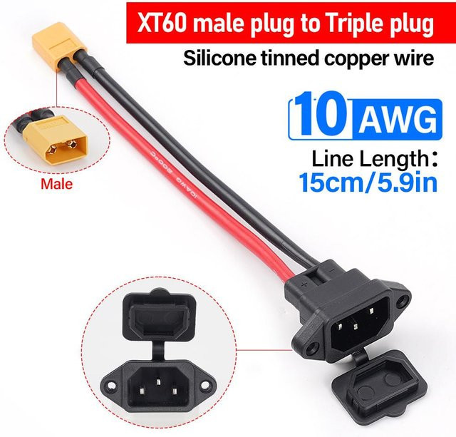 Pure Living Co. XT60 auf 3-poliges Stecker- und Buchsen-Autoladekabel für Lithium-Batterien und Elektrofahrräder - Bild 1