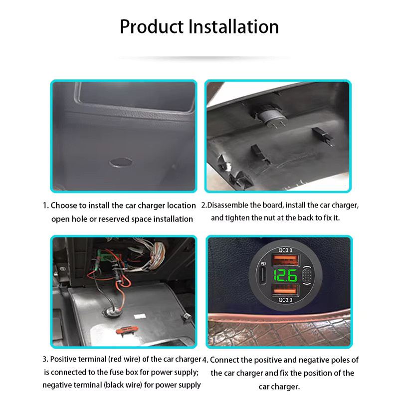 Kankeirr Auto Onboard Ladegerät mit Dual USB Schnellladung 3.0, PD-Buchse und digitalem Voltmeter in Schwarz für Auto, LKW und RV - Bild 6
