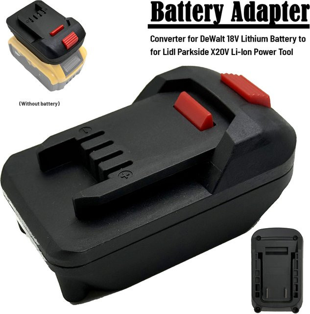 Akku-Adapter-Konverter für DeWalt 18 V Lithium-Akkus und Lidl Parkside X20V Li-Ion Elektrowerkzeuge, Farbe: Schwarz - Bild 1