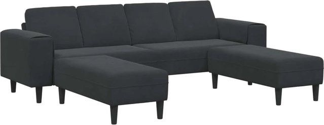 vidaXL Wohnzimmer Couch Set in L-Form, 3-teilig, Schwarz, Modernes Polstersofa mit Ottoman und Dekokissen - Bild 1