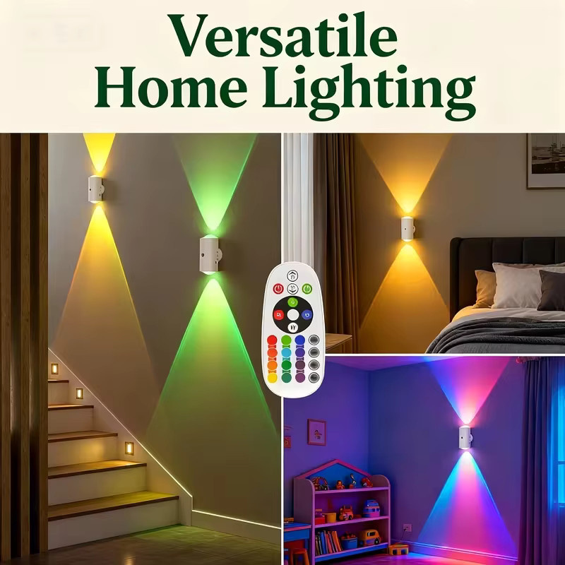 Pzsunly RGB LED Wandleuchte mit Bewegungssensor, wiederaufladbar und magnetisch, dimmbar mit Fernbedienung, Multicolor/Weiß, ideal für Treppen, Schlafzimmer und Flur - Bild 3