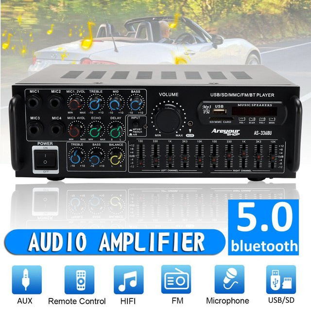Sunbuck HiFi Stereo-Leistungsverstärker mit Bluetooth 5.0, 2000W, Karaoke, FM, USB und SD in Schwarz - Bild 1