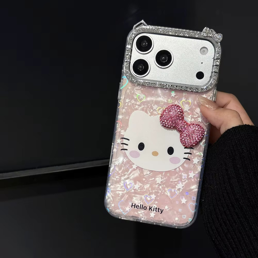 Sanrio Hello Kitty Glitzer-Handyhülle mit 3D-Cartoon-Design für iPhone 17 16 15 14 13 Pro Max, Stoßfeste Hartschale in Silber - Bild 2