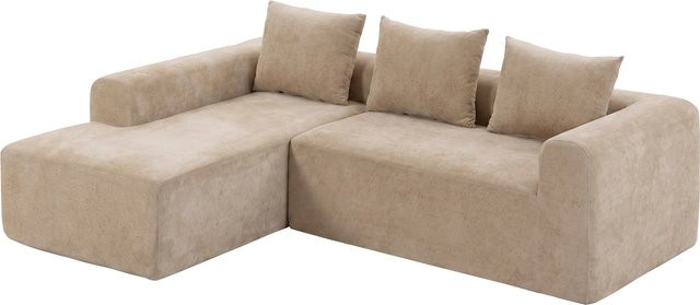 HOMCOM Ecksofa in L-Form mit Chaiselongue aus Chenille in Beige, rahmenloses Cloud-Sofa mit tiefem Sitz, breiten Armlehnen und Taschenfedern, Breite: 242 cm - Bild 1