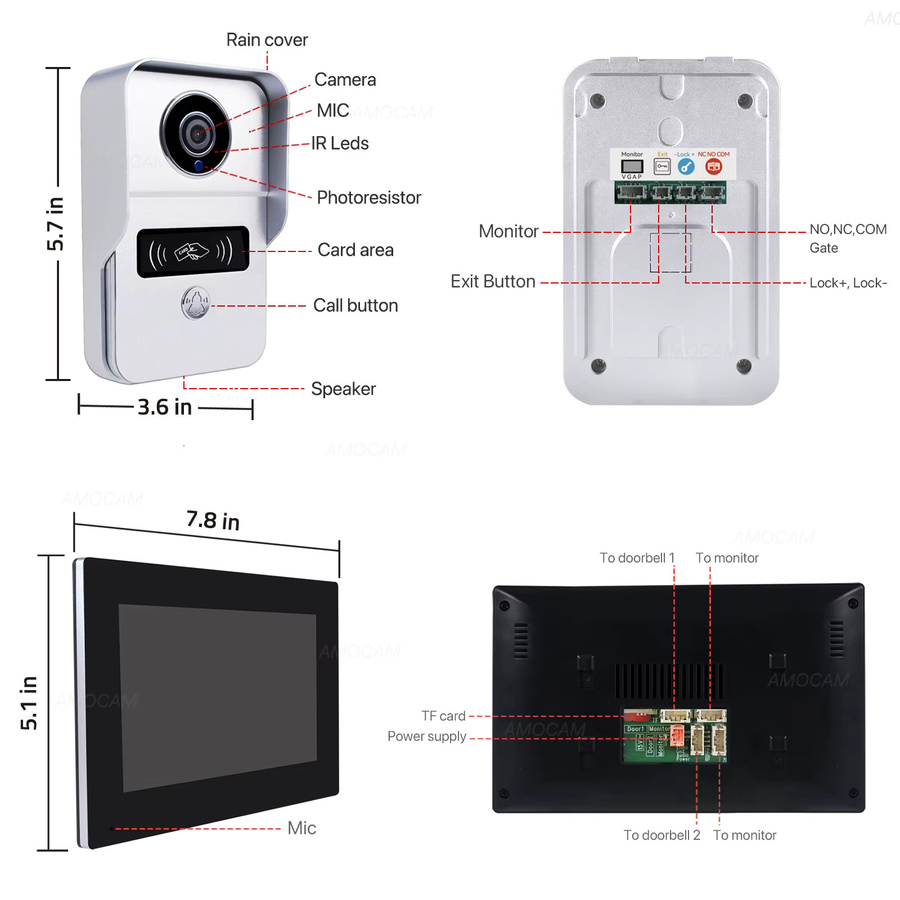 AMOCAM Drahtloses WLAN-Video-Türklingelsystem mit 1080P Kamera, 7-Zoll-Touchscreen und 32GB Speicherkarte - Bild 5