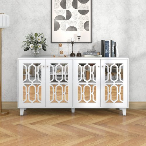 Aosom Sideboard Anrichte mit Spiegeloberfläche und Kristallgriffen in Weiß, B/T/H: 160 x 40 x 84 cm - Bild 1