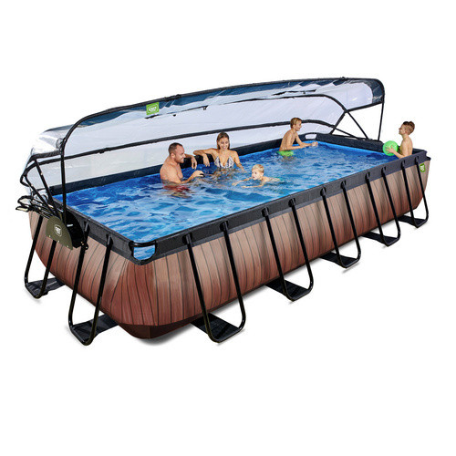 EXIT Wood Pool Rahmenpool Braun B/T/H: 320 x 250 x 100 cm mit Sandfilterpumpe, Abdeckung und Poolleiter - Bild 3