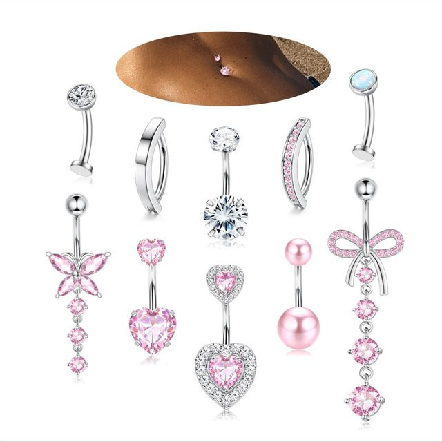 Drperfect Bauchnabelpiercing-Ring, 14K vergoldet, Edelstahl, Zirkonia, Opal, Damen - Bild 1