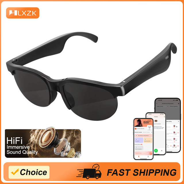 WJOY AI Translator Echtzeit-Smart-Brille, kabellose Open-Ear-Sonnenbrille mit Bluetooth-Audio und Sprachassistent in Schwarz, unterstützt 144 Sprachen - Bild 1