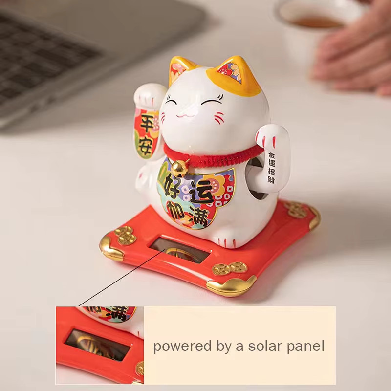 Homelike Decor Maneki-neko Glückskatze aus Keramik, solarbetrieben, weiß, Höhe: 10,92 cm - Bild 3