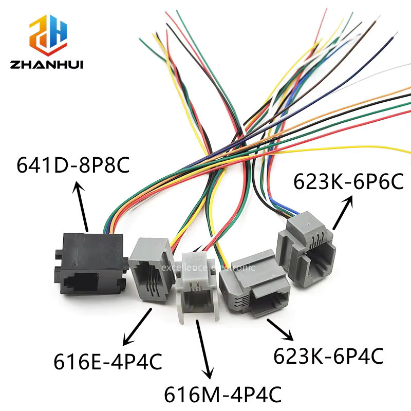 RJ-Telefonbuchse Anschluss mit Kabel für RJ11, RJ12 und RJ45 in Schwarz (5/10 Stück) - Bild 2