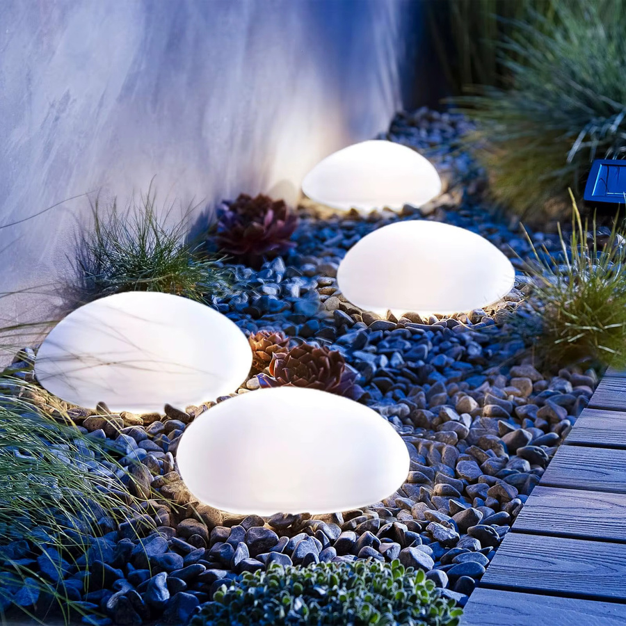 DBF Solar-Kieselstein-Leuchten mit warmweißem LED-Licht, wasserdichte Gartenbeleuchtung in Weiß für Garten, Weg und Terrasse - Bild 2