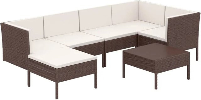vidaXL 7-tlg Garten-Lounge-Set Modell 6 aus Poly Rattan in Braun mit Polstern und Metallgestell - Bild 1