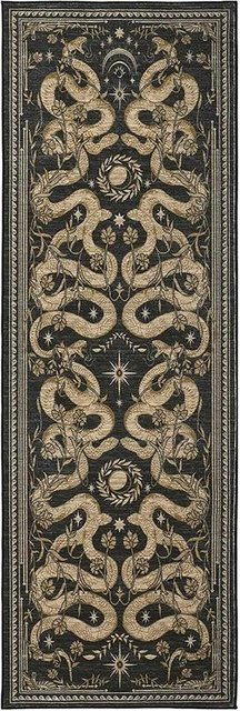 Schwarzer Teppichläufer mit Schlangenmuster, maschinenwaschbar und rutschfest, B/T: 60 x 150 cm - Bild 1