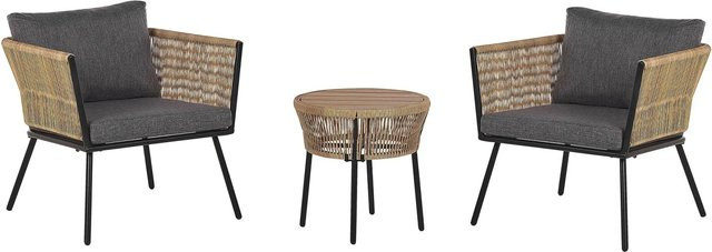 Beliani Bistro Set GARGANO in Hellbraun aus Rattan und Metall für Garten und Terrasse B/T/H: 70 x 68 x 72 cm - Bild 1