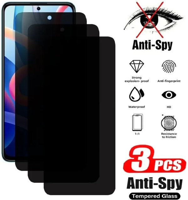 3 Stück Privatsphäre Displayschutzfolie aus gehärtetem Glas für Xiaomi Redmi 10, K40 Pro Max, Note 10 und 10S - Bild 1