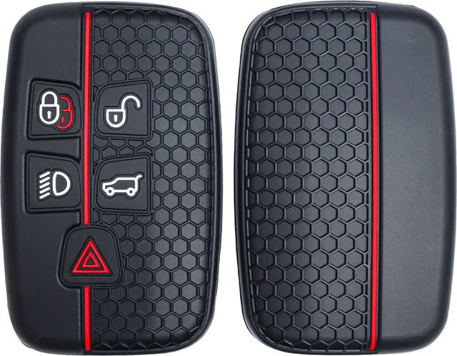 Hallmo Silikon-Schlüsselgehäuse für Land Rover in Rot-Schwarz mit Waben-Design und vollständiger Abdeckung - Bild 1