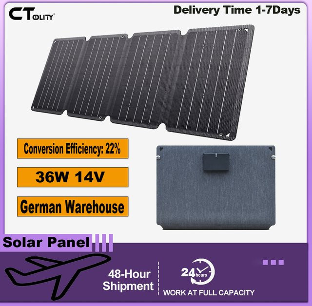 CTOLITY Tragbares faltbares Solarpanel 36W 14V mit USB Typ C Ladegerät, wasserdicht, Farbe: Schwarz - Bild 1