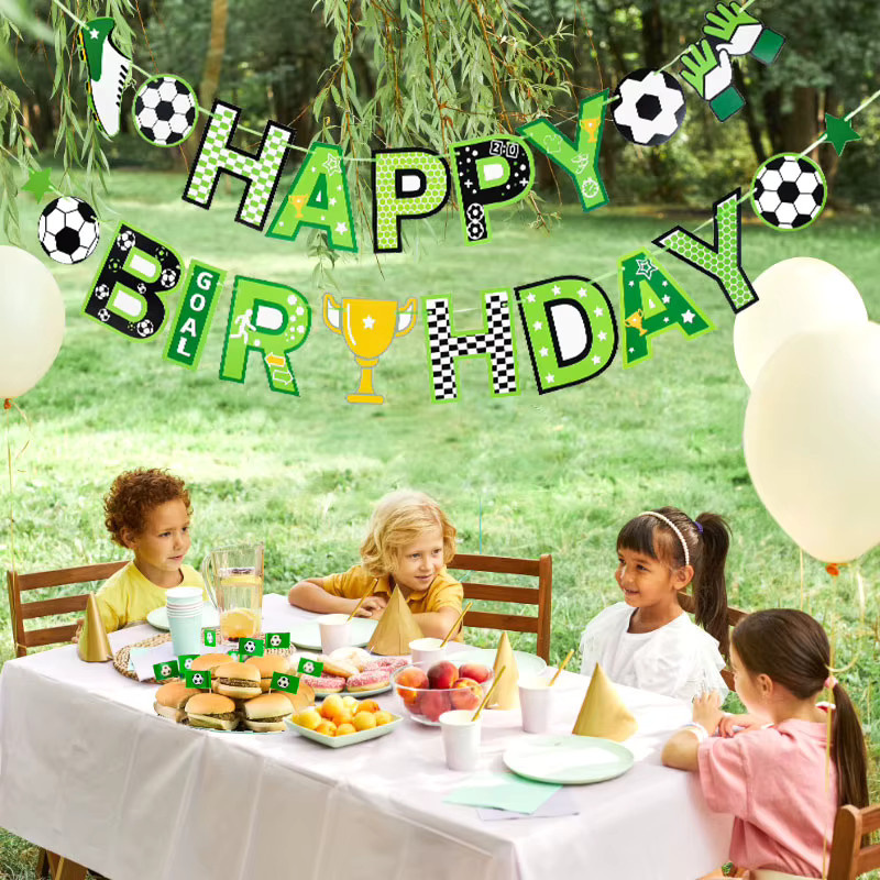 ZQNYCY Fußball Geburtstag Dekoration Set mit Banner Girlande und Cupcake Toppern in Grün - Bild 2