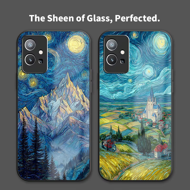 Vivo Smartphone Schutzhülle mit Starry Sky Malerei aus gehärtetem Glas für Y55 5G Y39 Y36 Y35 Plus Y33 Y33S Y53S Y52 Y51A Y50 - Bild 1