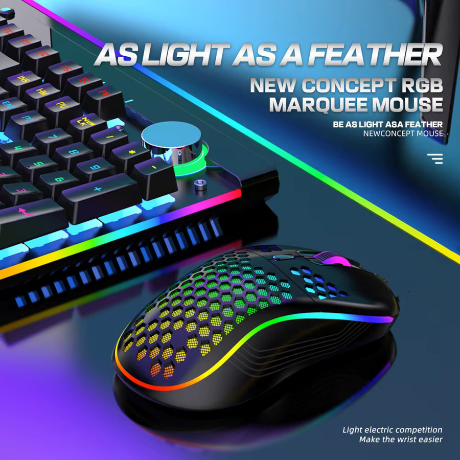 Kabellose Gaming-Maus mit RGB-Beleuchtung und ergonomischem Wabendesign in Schwarz, 2,4 GHz mit einstellbarer DPI - Bild 3