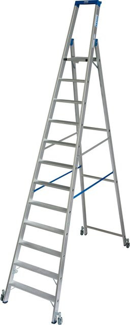 Krause Stehleiter Fahrbar 12 Stufen Silber H x B x T: 345 x 88 x 211 cm - Bild 1