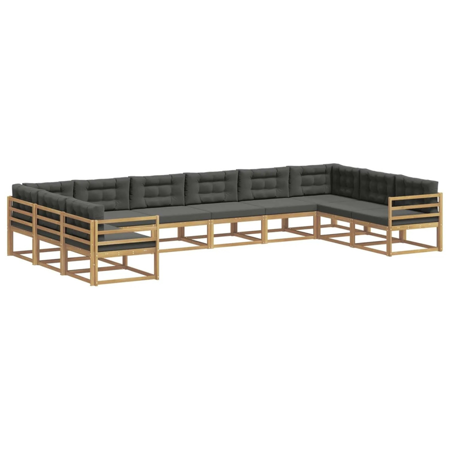vidaXL Outdoor-Sofagarnitur in U-Form aus massivem Akazienholz mit Kissen, 10-teilig, Weiß und Anthrazit - Bild 2