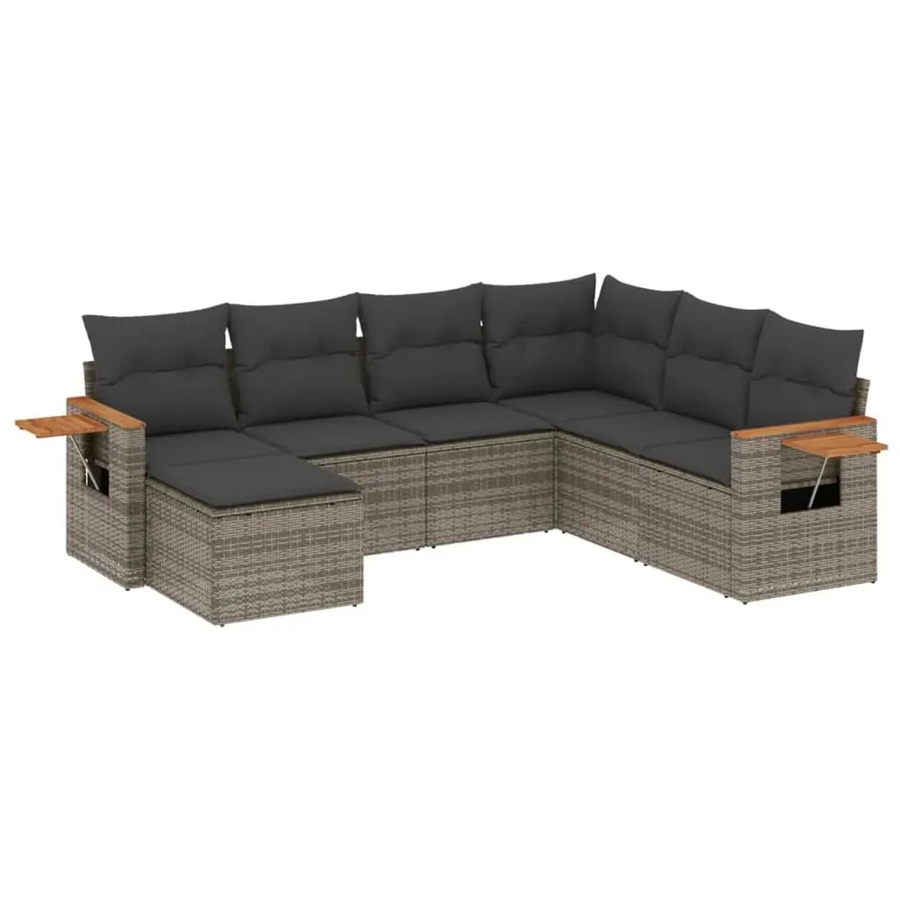 vidaXL 7-tlg. Garten-Sofagarnitur aus Polyrattan in Grau mit Kissen und Metallgestell - Bild 2