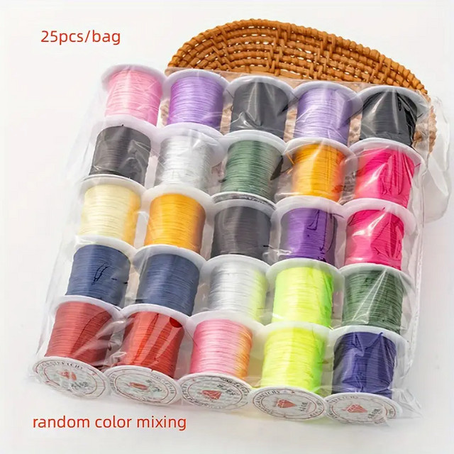 Elastische flache Schnur, bunte Farben, 25 Rollen, DIY Schmuckherstellung - Bild 1