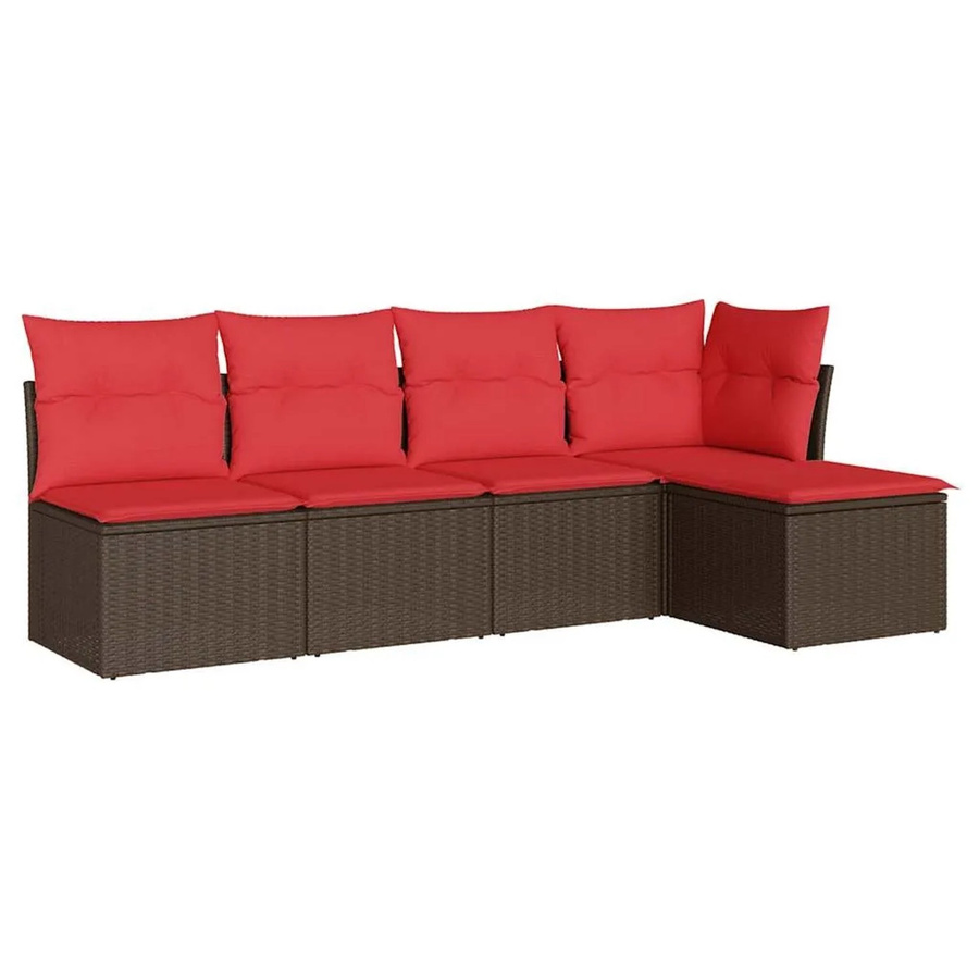 vidaXL 5-teilige Garten-Sofagarnitur aus Polyrattan in Braun mit Polsterkissen und Ottoman, L-Form, rechtsseitig konfiguriert - Bild 2