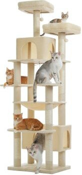Pawz Road XXL Kratzbaum für Katzen in Beige mit Höhle und Hängematte aus Sisal, Höhe: 205 cm - Bild 1