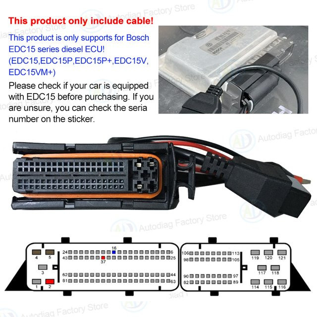 Bosch ECU-Programmierkabel mit OBDII-Anschluss und VAG Anschlussadapter für ME7/EDC15/EDC15P/EDC15V/EDC15VM, Schwarz - Bild 1