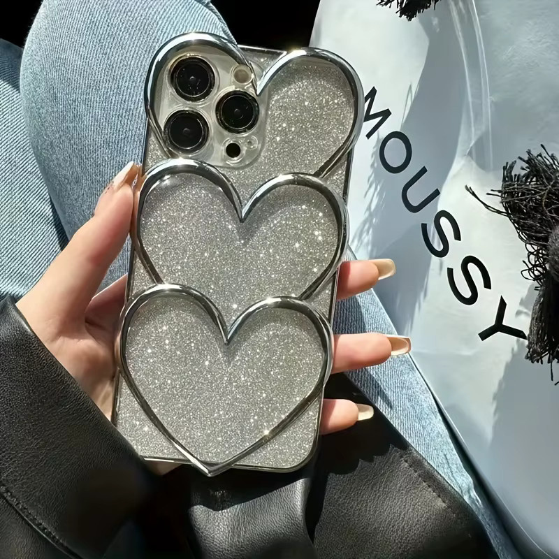 Glitzernde iPhone Hülle mit Hollow Heart Design in Silber für iPhone 11, iPhone 12 Pro Max und iPhone 13 aus TPU mit Anti-Fall Schutz - Bild 3