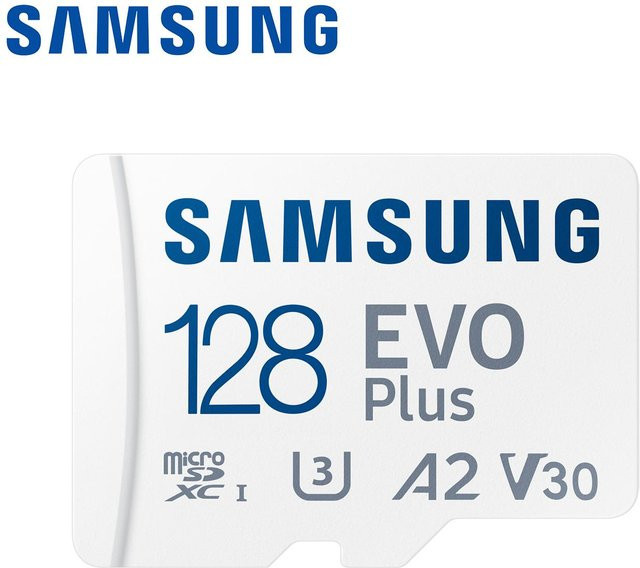 Samsung EVO Plus microSDXC Speicherkarte mit Adapter, 128 GB, UHS-I, C10, U3, V10, A3 - Bild 1