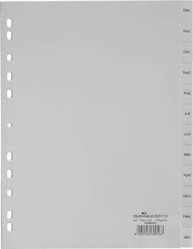 Durable Monatsregister DIN A4 aus Polypropylen in Grau mit 12 Registerblättern für Dezember bis Januar - Bild 1