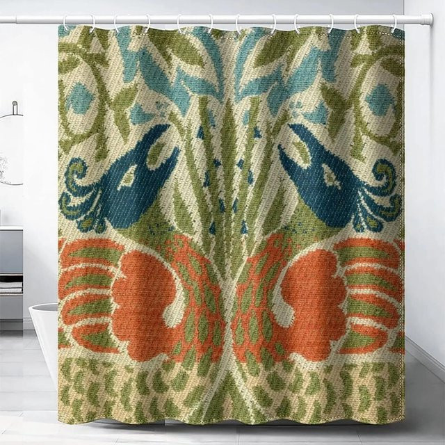 William Morris Duschvorhang mit floralem Muster in Grün und Multicolour, B: 120 cm, H: 180 cm - Bild 1