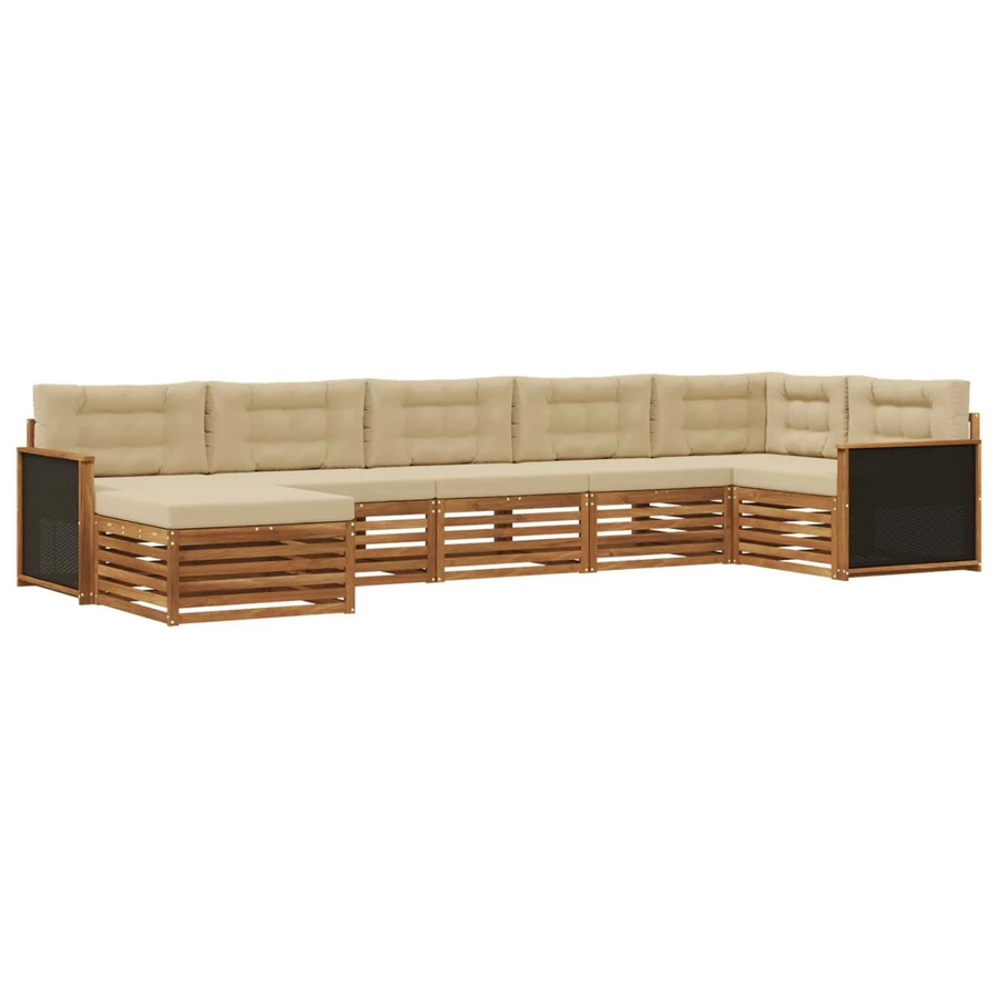 vidaXL Outdoor-Sofagarnitur L-Form aus Massivholz Akazie mit 7 Kissen in Natur und Beige - Bild 2