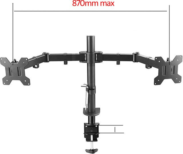 D-mount MS02-II Doppelmonitorhalterung Schwarz, voll bewegliche 360-Grad-Klemmhalterung für Monitore von 10 bis 27 Zoll, Tragkraft bis 9,9 kg - Bild 1