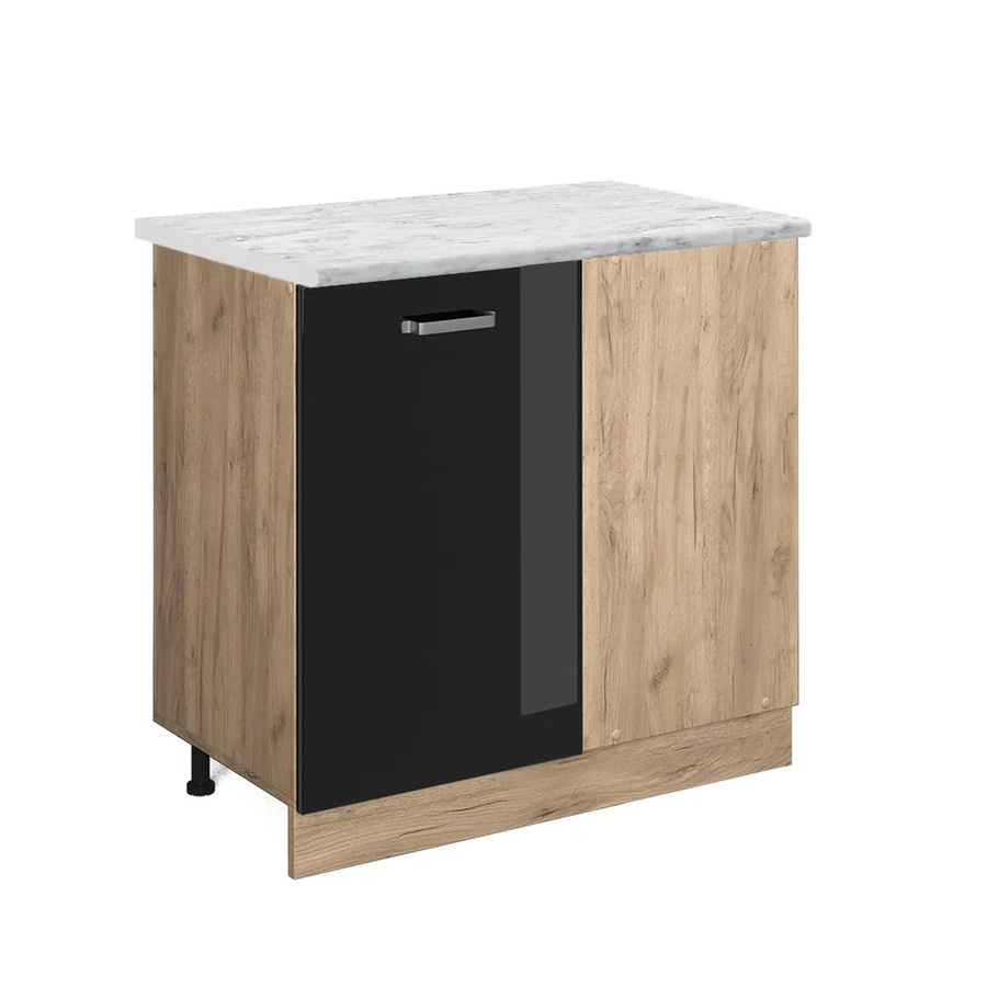 Vicco R-Line Eckunterschrank für die Küche in Schwarz Hochglanz mit Marmor-Optik, Höhe: 86 cm, Breite: 46 cm, Tiefe: 81,6 cm - Bild 2