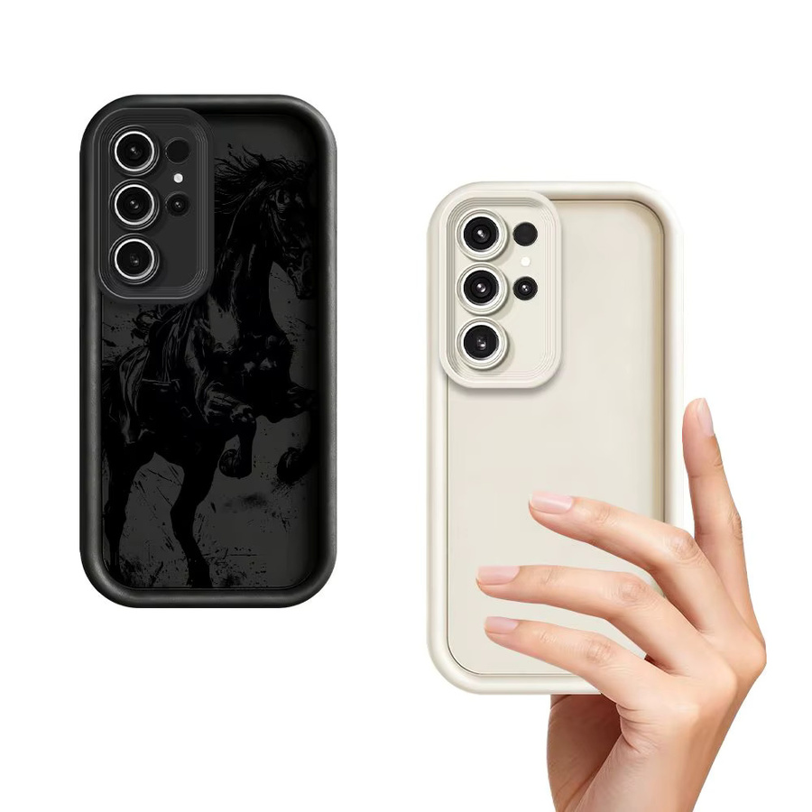 Schwarze Handyhülle mit Pferdemuster für Samsung Galaxy S26 S25 S24 S23 S22 S21 S20 Ultra Plus FE Note 20 Cover - Bild 1