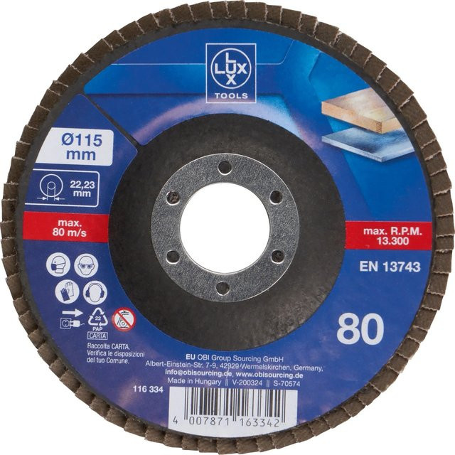 LUX-TOOLS Fächerschleifscheibe Multi Blau Ø 115 mm K80 - Bild 1