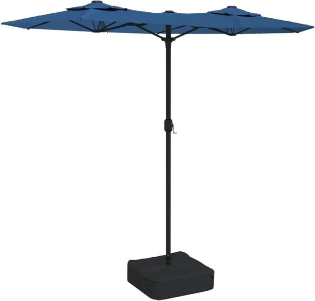 vidaXL Doppel-Sonnenschirm mit LED-Leuchten in Azurblau, B/T: 316 x 145 cm - Bild 1