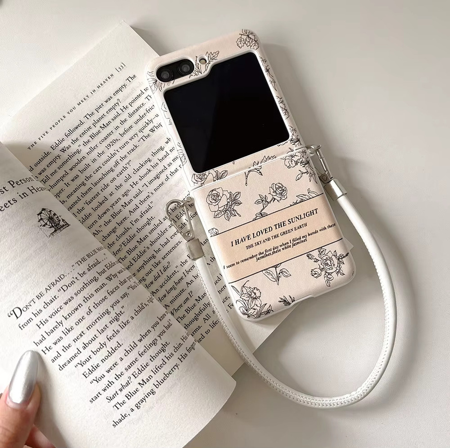 Samsung Galaxy Z Flip 6, Z Flip 5, Z Flip 4 und Z Flip 3 Crossbody-Handyhülle mit Trageband im Rose-Blumen-Design in Pink und Weiß - Bild 2