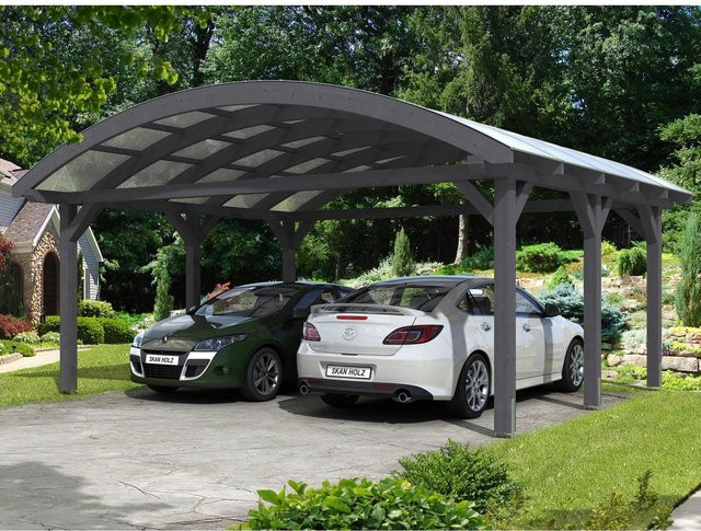 Skan Holz Carport Franken Bogendach aus Fichte Leimholz in Schiefergrau B/T: 635 x 541 cm, Höhe: 325 cm - Bild 1