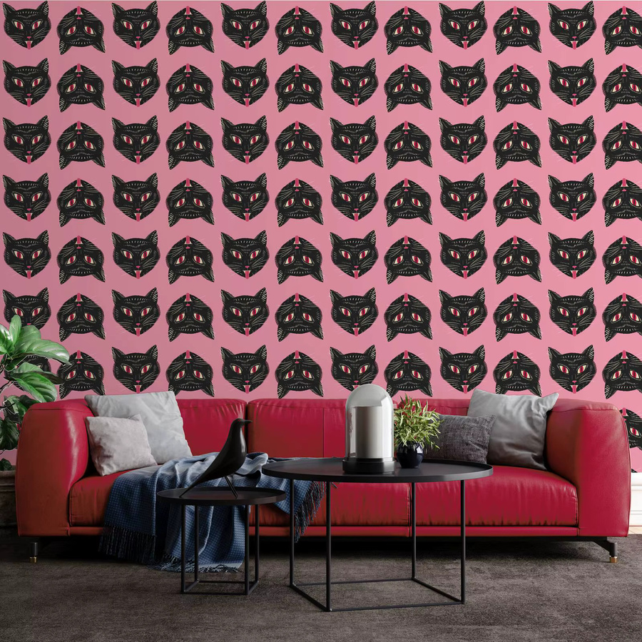 Selbstklebende Pixel&Wall Tapete mit schwarzem Katzen-Motiv im Tattoo-Stil für dein Zuhause oder Büro - Bild 3