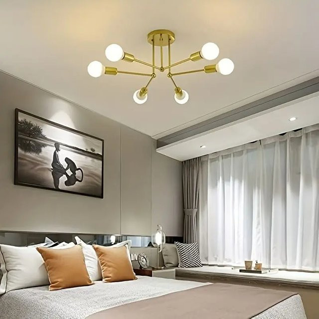 OSABO LED Spinnen-Deckenleuchte im modernen Industrie-Design aus Metall in Schwarz und Gold/Messing für Wohnzimmer und Esszimmer - Bild 1