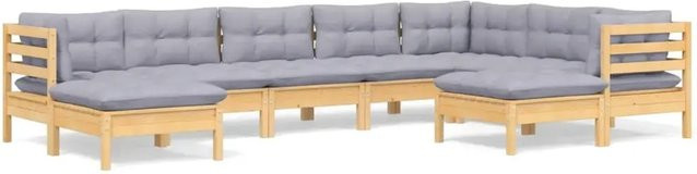 vidaXL 9-tlg. Garten-Lounge-Set aus massivem Kiefernholz in Braun-Grau mit grauen Polstern in U-Form - Bild 1