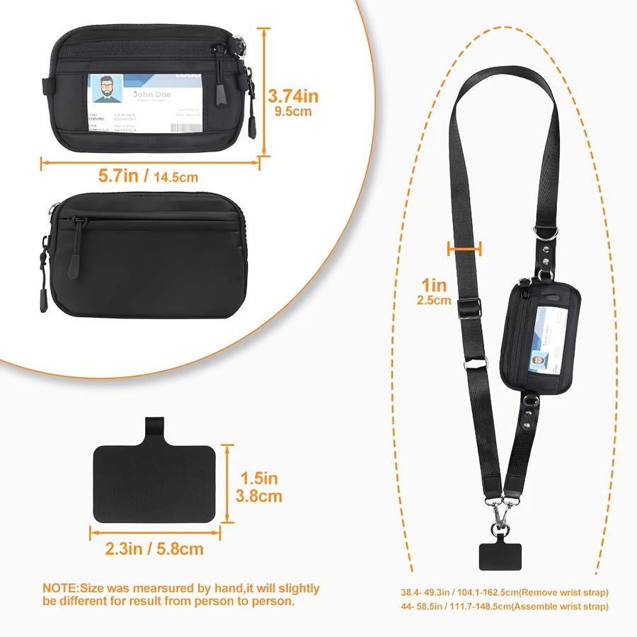 Multifunktionales verstellbares Crossbody-Telefonband aus Nylon für Handyhüllen, Karten und Reisepass in Blau und Schwarz - Bild 3