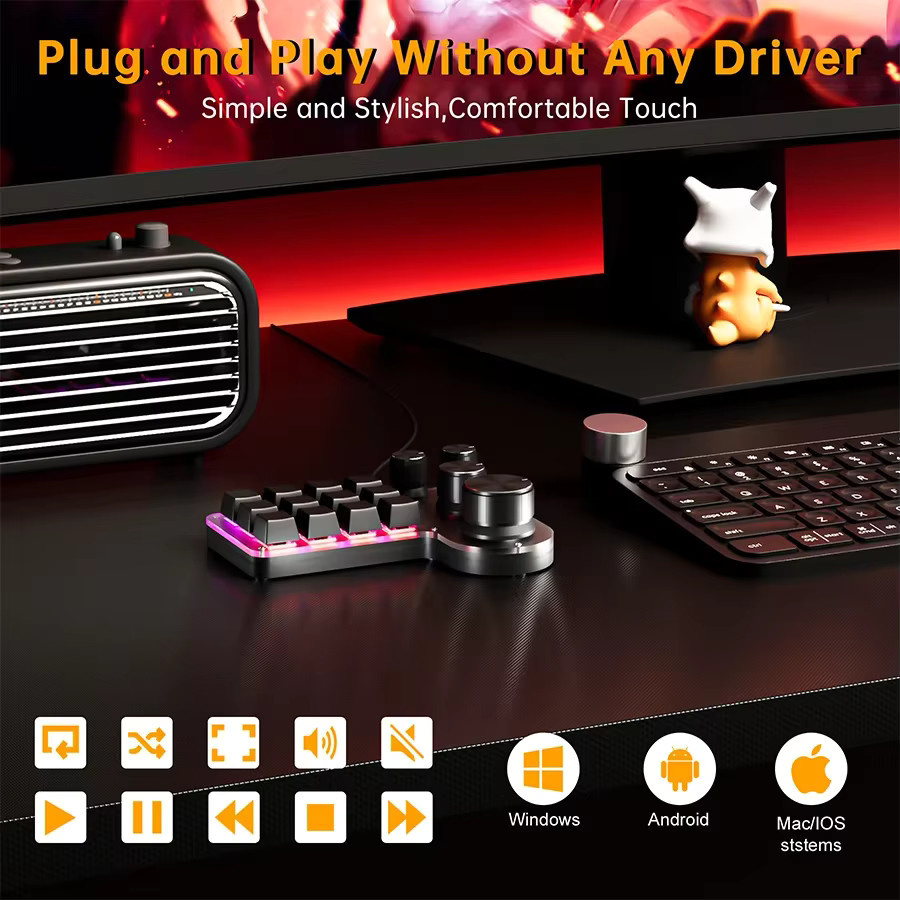 Ammtoo Mechanische RGB Gaming-Tastatur mit 12 Tasten und 4 Makro-Tasten, 3 Modi (Bluetooth, 2,4 G, USB), Schwarz - Bild 4