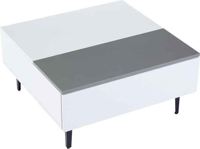 okwish Couchtisch mit höhenverstellbarem Lift-Mechanismus und LED-Schubladen in Weiß, B/T/H: 70 x 70 x 35 cm - Bild 1